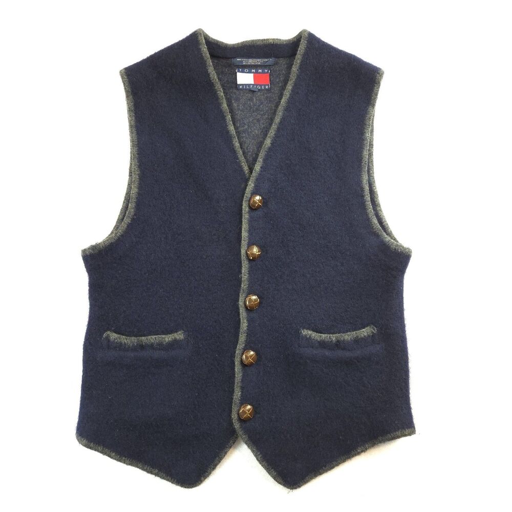 VTG Y2K Tommy Hilfiger Mens Wool Button Sweater Vest M Lambswool Dark Academia